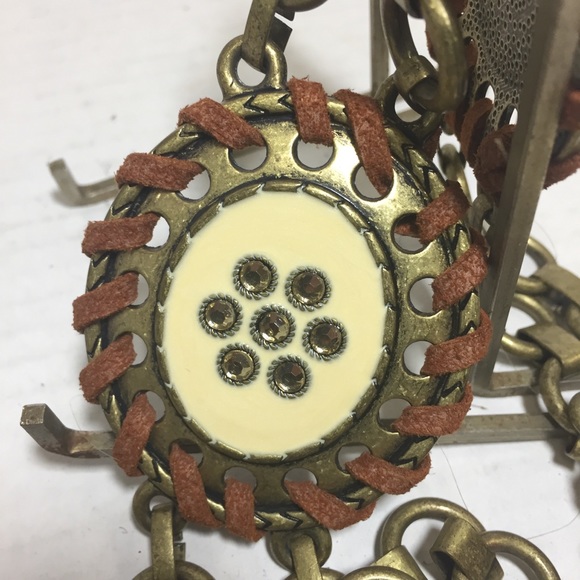 Brass/Bronze Metal Leather Enamel Boho Concho Style Chain Rhinestone Bli… - Picture 5 of 12